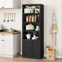 Libreria Garvee con ante, stile industriale, 6 ripiani, stile fattoria, contenitore in legno, profondità 11,8 pollici, altezza 71,4 pollici, bianco, per soggiorno, ufficio, camera da letto