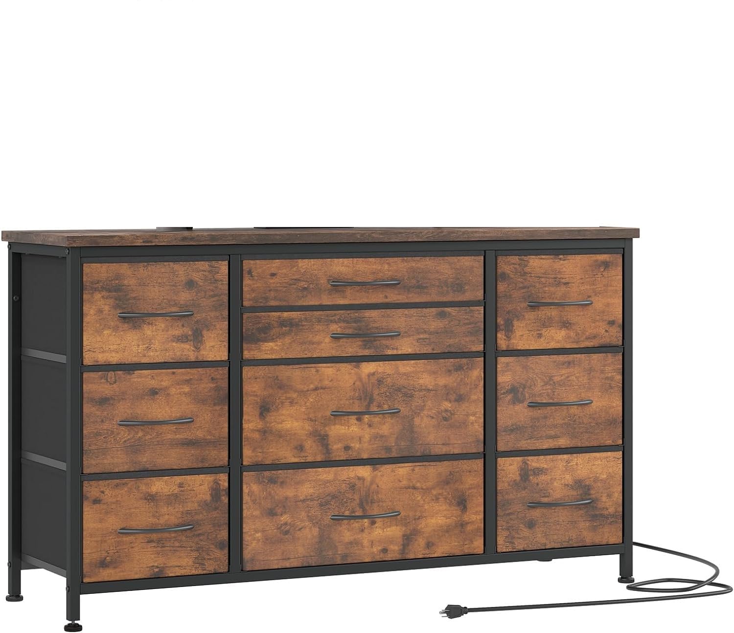 Cassettiera Garvee con 10 cassetti, cassettiera da 120 cm con gambe in metallo per camera da letto, soggiorno, ufficio, 120x70x40 cm, effetto legno