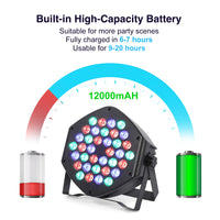 Garvee Par Light LED ricaricabile 36 LED RGB Batteria Luce per feste per DJ Disco Party Show, 7 modalità di illuminazione, Telecomando flessibile, Illuminazione da palco, Multicolore