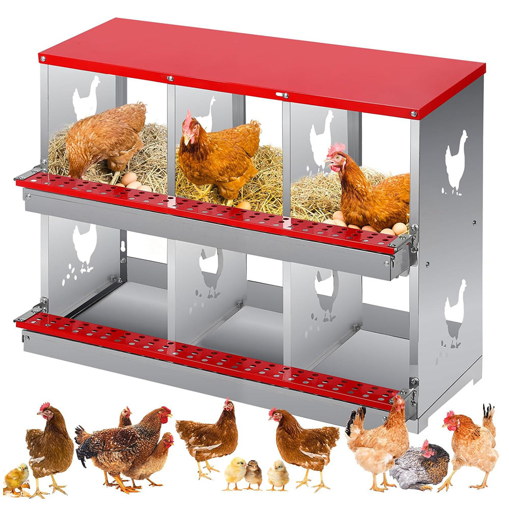 Nidi per galline Garvee, 6 scomparti, in metallo, impermeabili, antiruggine, con ventilazione, trespolo e vassoio portauova mobile per piccoli giardini