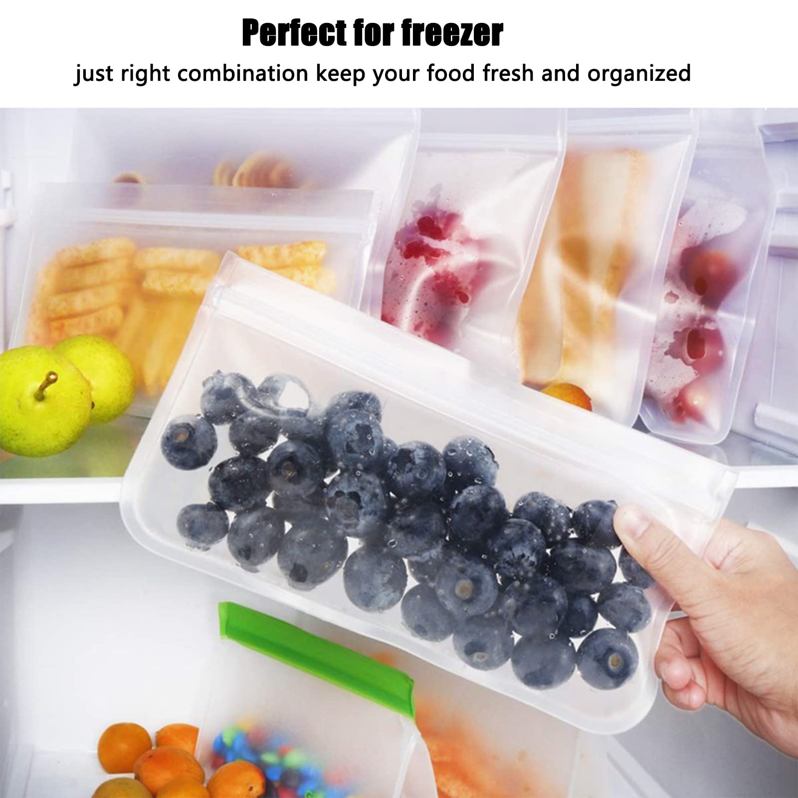 Sacchetti per alimenti riutilizzabili Garvee, set da 6 pezzi, senza BPA, per cucina e conservazione, adatti al congelatore, versatili