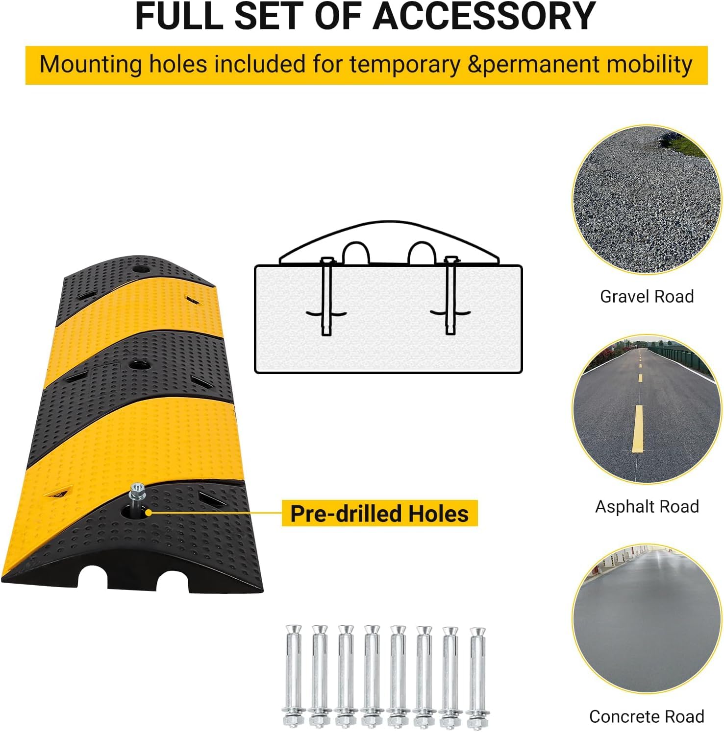 Dossi Rallentatori Gomma Garvee Cable Bridge 3,3 Piedi*2 Gialli Resistenti con 8 Bulloni - Ideale per Festa del Papà in Strade, Parcheggi, Scuole