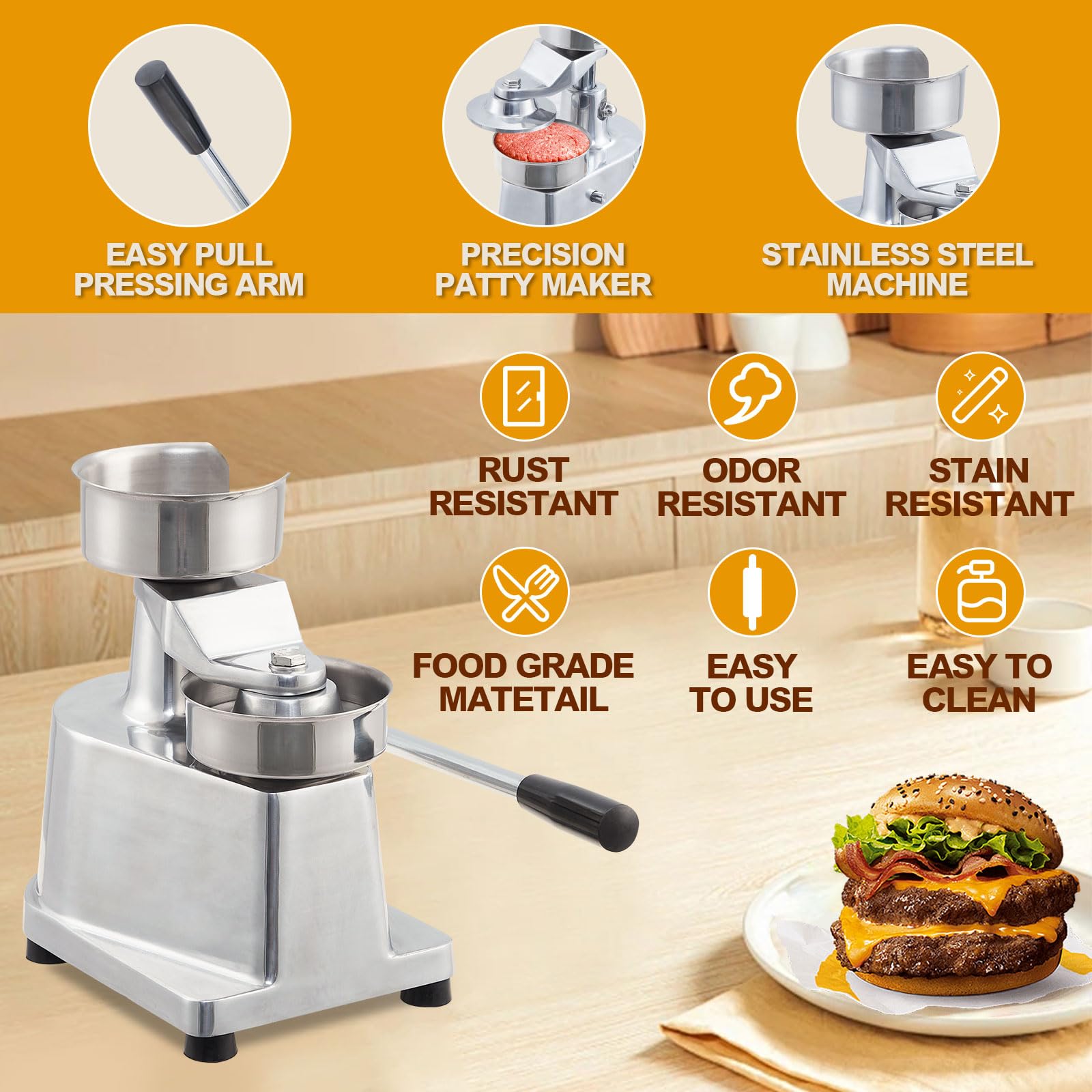 Garvee Burger Patty Maker, 6 pollici, in lega di alluminio, 500 fogli di carta per hamburger, per ristoranti e food truck