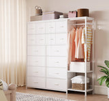 Garvee Cassettiera Con 16 Cassetti, Asta Appendiabiti E Mensole, Organizzatore In Tessuto, Camera Da Letto E Ingresso, Struttura Metallica Robusta, Montaggio Reversibile - Bianco