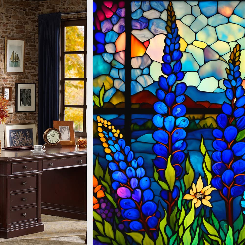 Pellicola per finestre Garvee Retro Floral, protezione UV, rimovibile, senza adesivo, statica, 60x100 cm, per la privacy e il risparmio energetico