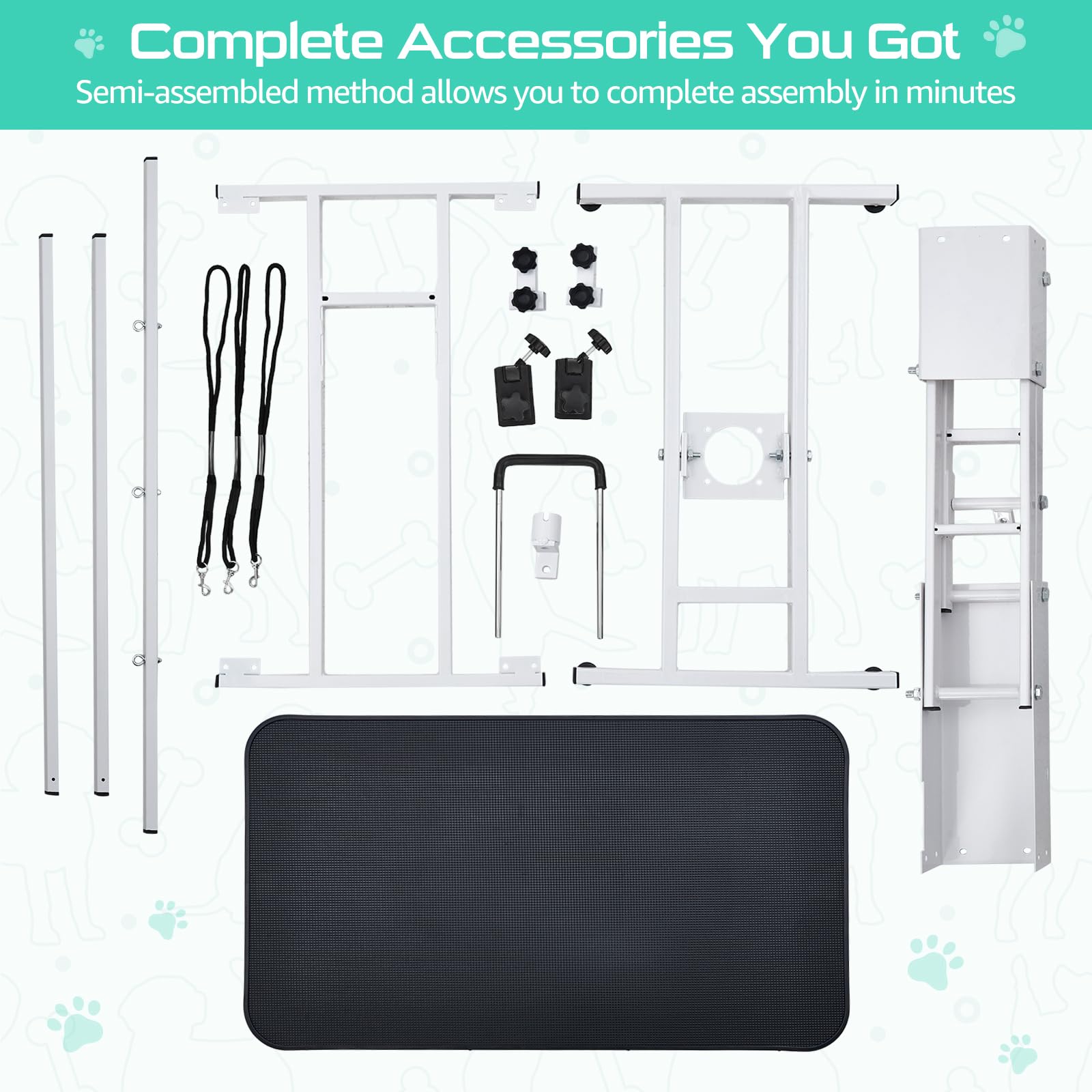 Tavolo da toelettatura per animali domestici Garvee, regolabile in altezza, robusto tavolo da toelettatura per cani con braccio sopraelevato e imbracatura per cani e gatti, 110x60 cm, nero