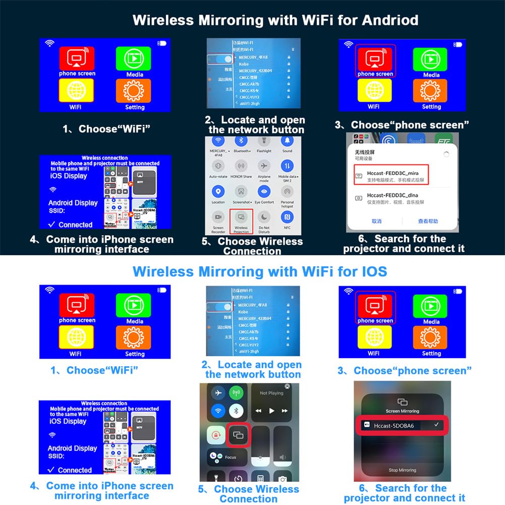 Garvee Beamer supporta il mini proiettore video portatile WiFi YT100 per telefoni cellulari, tablet, computer portatili, 10,1x7,8x4 cm, nero