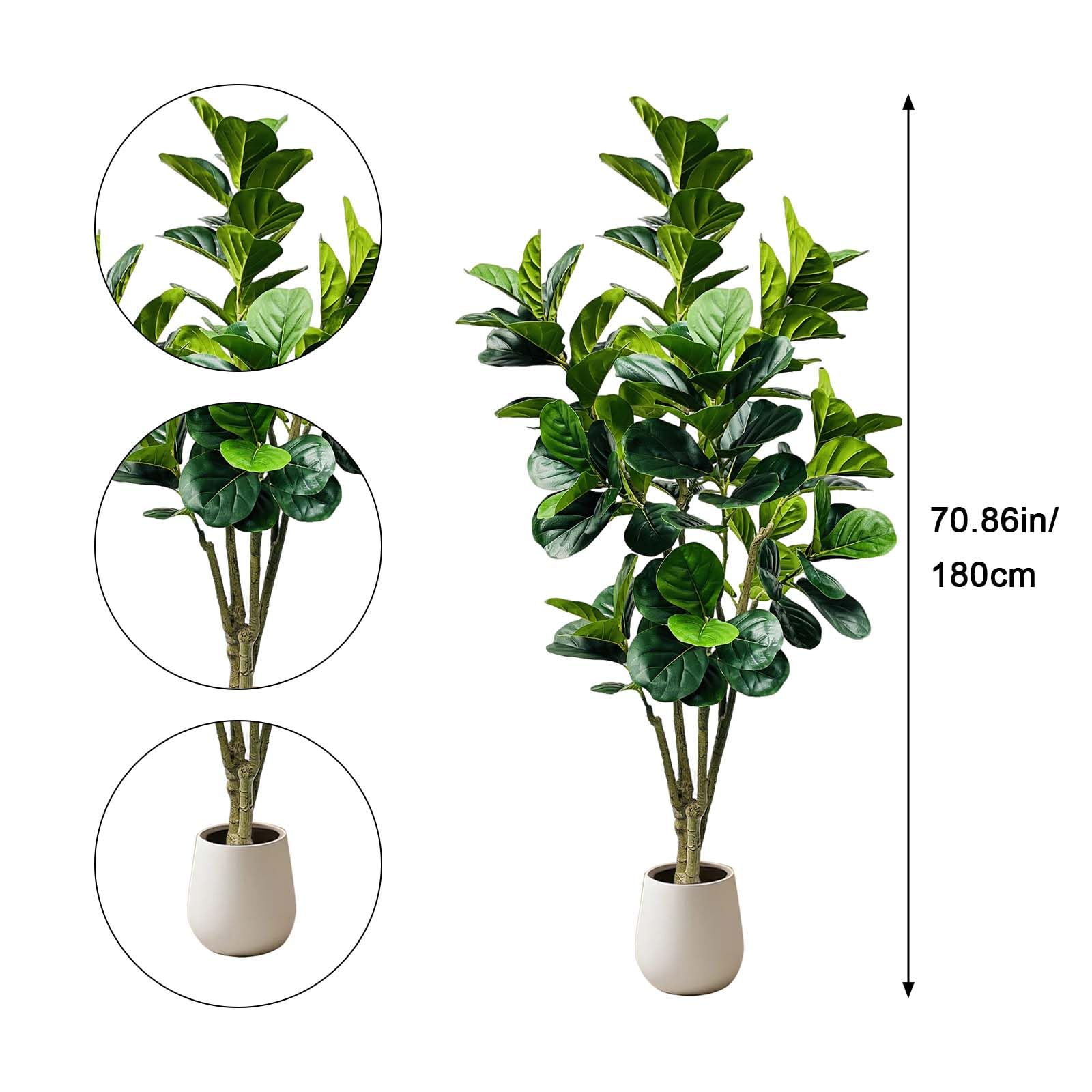 Garvee Grande albero di Banyan artificiale 180 cm con decorazione in vaso bianco per uso interno ed esterno Verde