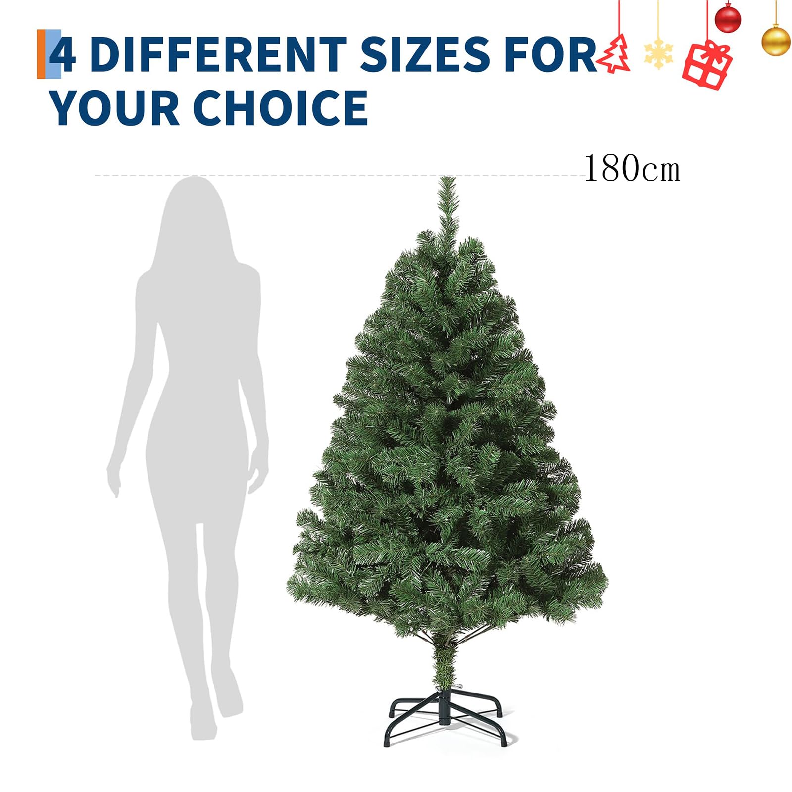 Albero di Natale Artificiale Garvee 140 cm - Effetto Abete Fraser, 250 Luci Multicolori 9 Modalità, Rami Incernierati Verde