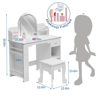 Garvee Toeletta per bambini con specchio illuminato, tavolo da toeletta e sgabello 2 in 1, MDF, luce LED, spazio di archiviazione per bambine dai 3 ai 9 anni, camera da letto e sala giochi, bianco