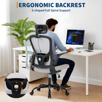 Sedia da ufficio ergonomica Garvee con supporto lombare regolabile e poggiatesta, rete traspirante, braccioli pieghevoli, girevole, grigio, ufficio