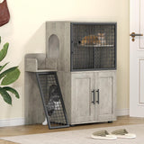 Garvee Mobile per Lettiera Gatto con Piattaforma e Rampa, MDF Robusto, Ventilato, Grigio, per Soggiorno e Camera, 85x45.5x106.4 cm