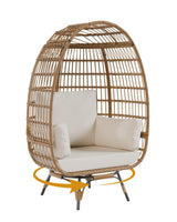 Garvee Sedia a Uovo Girevole 360° Oversize in Rattan con Telaio in Acciaio e 4 Cuscini per Patio e Soggiorno, Regolabile, Resistente agli Agenti Atmosferici - Beige