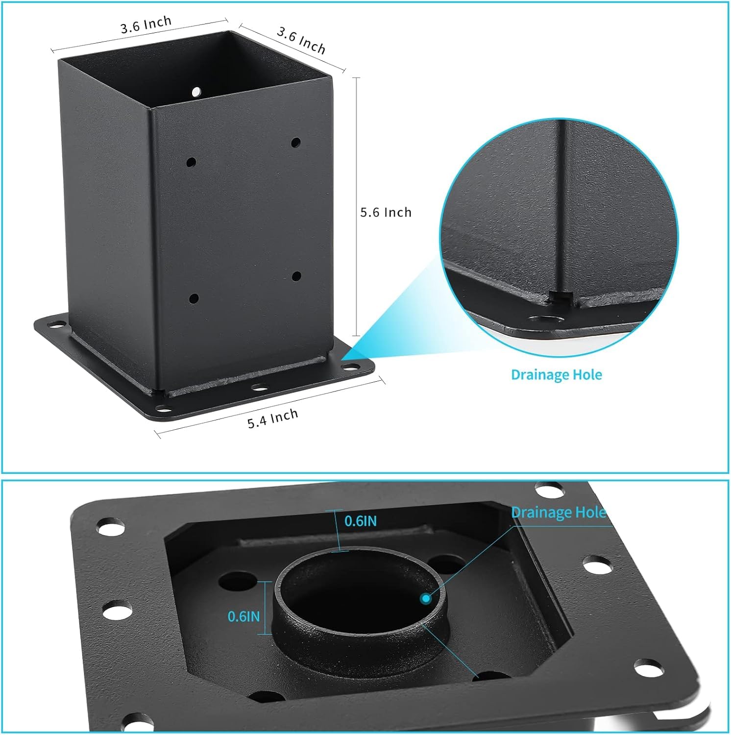 Garvee set da 4 pezzi di supporti per pali in acciaio da 2 mm per pali in legno 4x4, rinforzo su quattro lati, verniciato a polvere nero, set completo per patii e recinzioni