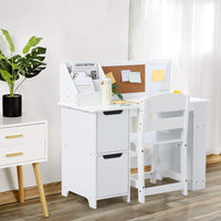 Set da scrivania in legno per bambini Garvee con contenitore, bacheca, sedia ergonomica per casa e scuola, bianco