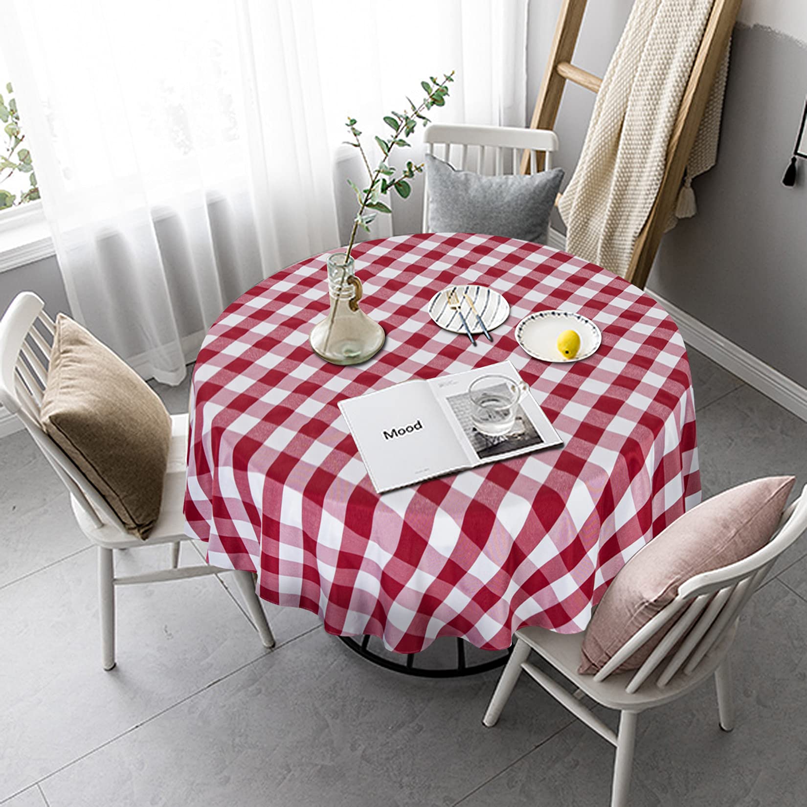 Tovaglia rotonda a quadretti GARVEE Buffalo Check, 70 pollici, rosso e bianco, antimacchia, lavabile, in poliestere, antipiega, per cucina e picnic