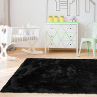Tappeto rotondo Garvee Fluffy 3'3,3" per cameretta dei bambini, morbido velluto a pelo lungo, nero, antiscivolo, arredamento per soggiorno e camera da letto