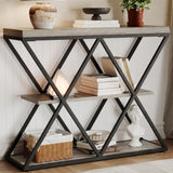Garvee Tavolo d'Ingresso a 3 Livelli Consolle Industriale con 2 Ripiani Struttura Metallica X Spessore 4cm Grigio - Grigio + a Forma di X