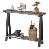 Tavolo consolle Garvee per corridoio con 2 ripiani, stretto 110 x 21,1 x 80 cm, legno e metallo, design con gambe a R, soggiorno e ingresso, facile da montare - Grigio
