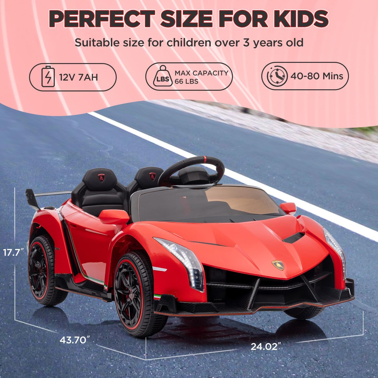 GARVEE Auto elettrica per bambini 12V Lamborghini Venono con licenza e telecomando, porta a forbice, rossa