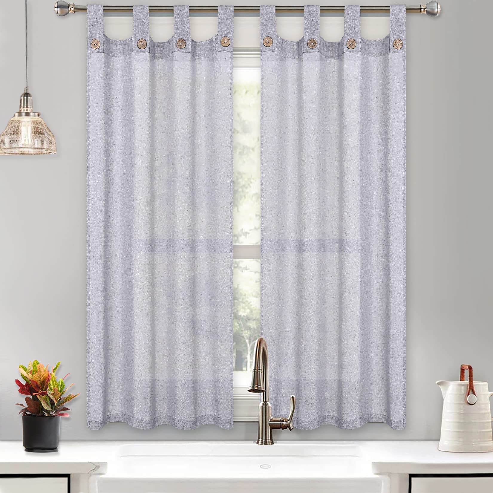 Tende in finto lino GARVEE, stile rustico, filtranti la luce e facili da pulire, 27x45 pollici, grigio, per camera da letto e soggiorno