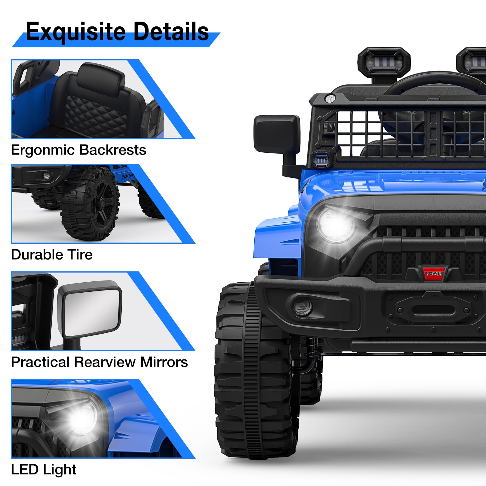 Garvee 12V Kids Electric Off-Road Car Blu con Telecomando e Bluetooth – SUV robusto per bambini e bambine dai 3 anni in su