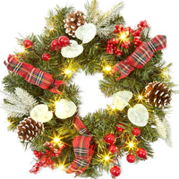 Ghirlanda natalizia GARVEE da 45 cm con 15 luci LED, pigne e bacche per la decorazione di porte e finestre, materiali naturali, stile festoso del bosco