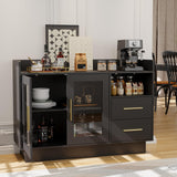 Garvee Mobile Bar Vino 47.24'' Con Luci LED, Alta Capacità, Doppie Porte In Vetro, Design Antiribaltamento, MDF, Cassetti, Per Cucina E Soggiorno, Nero, Versatile