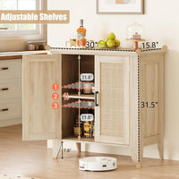 Mobiletto portaoggetti piccolo Garvee con ante e ripiani, credenza in rattan per soggiorno e cucina, 30"x15.8"x31.5", colore naturale
