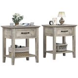 Set di 2 comodini Garvee Grey con cassetto, 2 livelli di stoccaggio, legno, robusto, per camera da letto e soggiorno, 19,7x15,7x23,4 pollici, grigio - Grigio