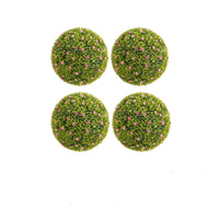 Garvee Set di 4 palline di bosso artificiali da 12,6" con fiori rosa per balcone e giardino, resistenti ai raggi UV, senza manutenzione, materiale PE, verde/rosa
