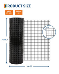Rete metallica Garvee da 1/2 pollice, 36x100 piedi, 19 GA, zincata, nera, per la protezione di pollame e giardino, robusta, durevole, versatile