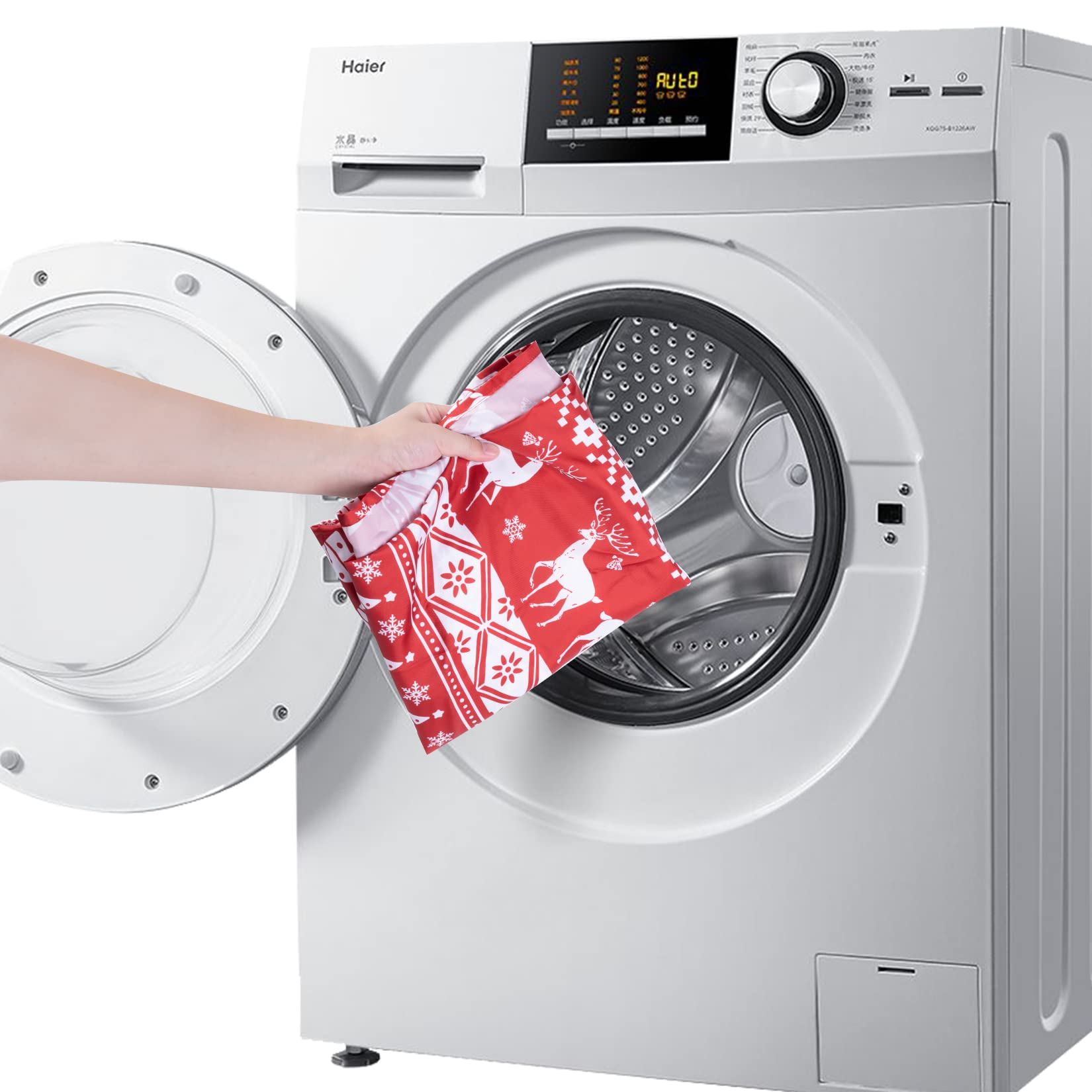 Tenda da doccia natalizia Garvee con motivo ad albero e cervo, impermeabile, magnetica, 35x72 pollici, rosso e bianco, arredo bagno