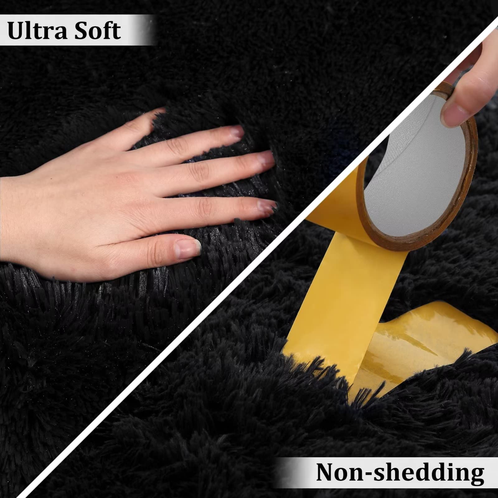 Tappeto rotondo Garvee Fluffy 3'3,3" per cameretta dei bambini, morbido velluto a pelo lungo, nero, antiscivolo, arredamento per soggiorno e camera da letto