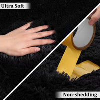 Tappeto rotondo Garvee Fluffy 3'3,3" per cameretta dei bambini, morbido velluto a pelo lungo, nero, antiscivolo, arredamento per soggiorno e camera da letto