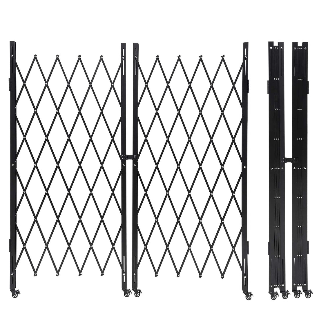 Cancello di sicurezza pieghevole Garvee in acciaio con rulli a 360°, flessibile e robusto, per la casa e l'industria, dimensioni standard, nero