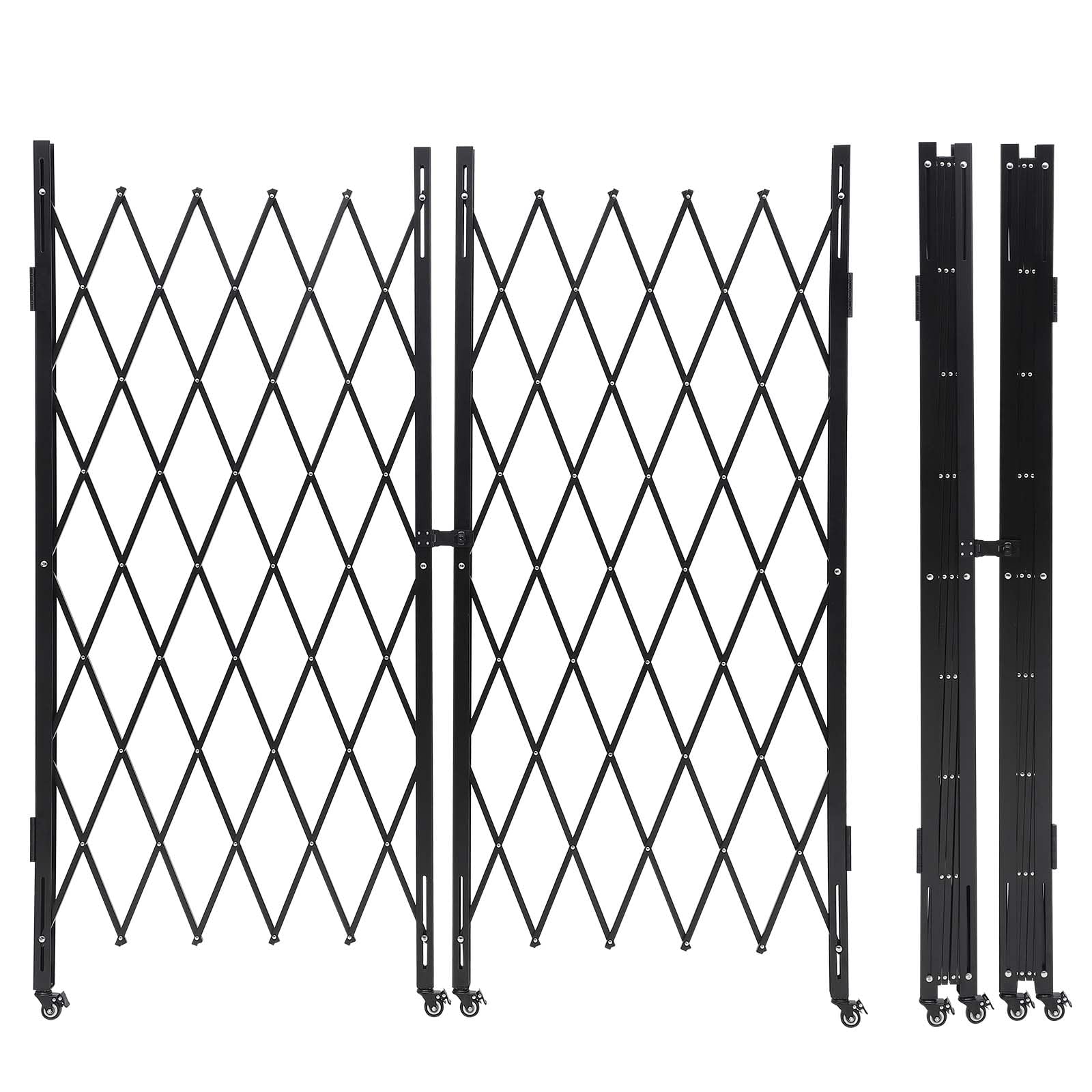 Cancello di sicurezza pieghevole Garvee in acciaio con rulli a 360°, flessibile e robusto, per la casa e l'industria, dimensioni standard, nero