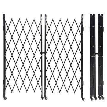 Cancello di sicurezza pieghevole Garvee in acciaio con rulli a 360°, flessibile e robusto, per la casa e l'industria, dimensioni standard, nero