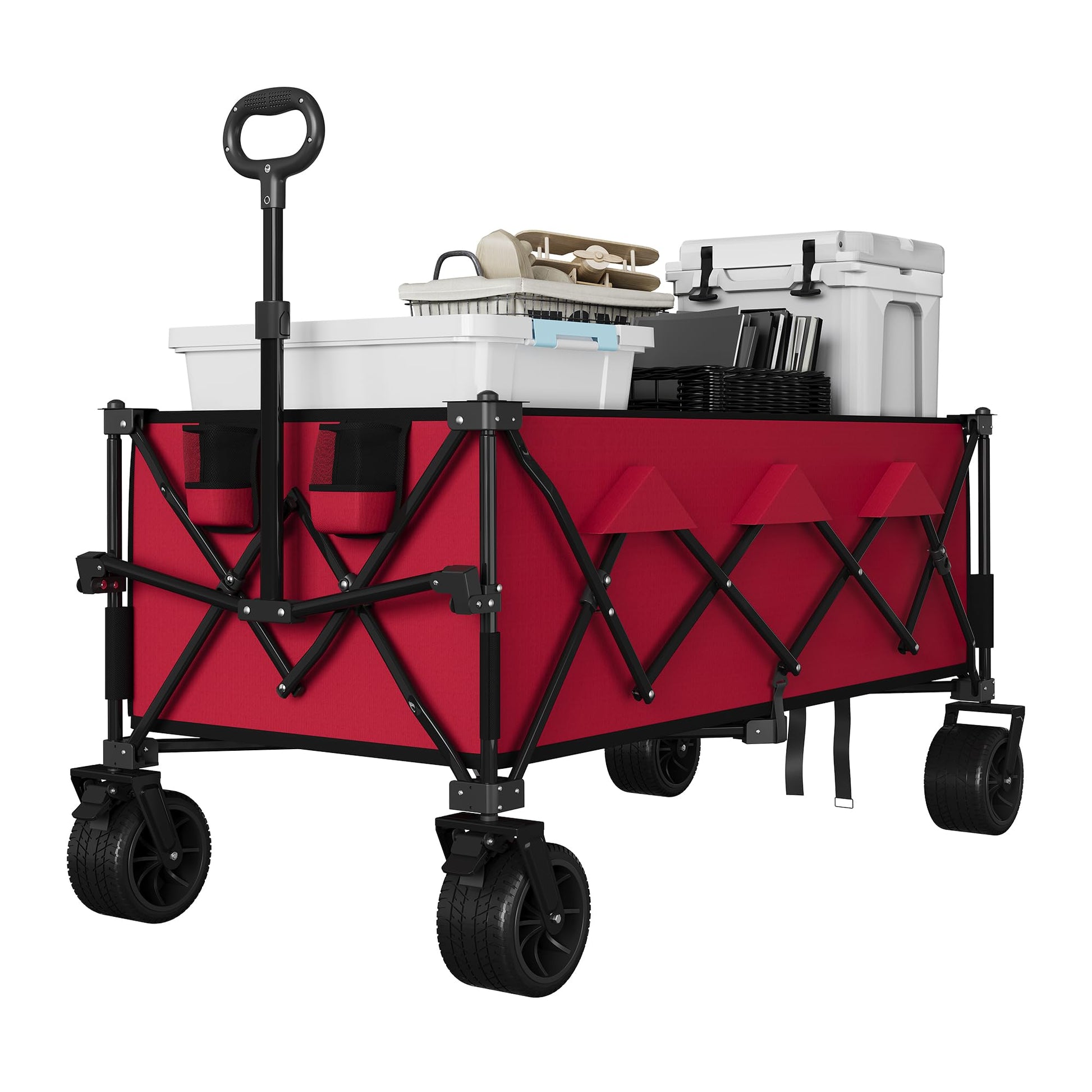 Carrello da spiaggia pieghevole Garvee con ruota fissata a tutti i terreni, telaio in acciaio da 7", capacità di carico di 350 libbre, portatile, 54"x28,7"x42", spiaggia e attività all'aperto, pieghevole, blu