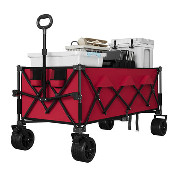 Carrello da spiaggia pieghevole Garvee con ruota fissata a tutti i terreni, telaio in acciaio da 7", capacità di carico di 350 libbre, portatile, 54"x28,7"x42", spiaggia e attività all'aperto, pieghevole, blu