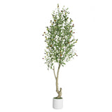Garvee Albero di Ulivo Artificiale 6 ft Interno con 84 Frutti e 1008 Foglie, Tronco Rinforzato, Vaso in Ceramica Bianca, Regolabile, Casa Moderna