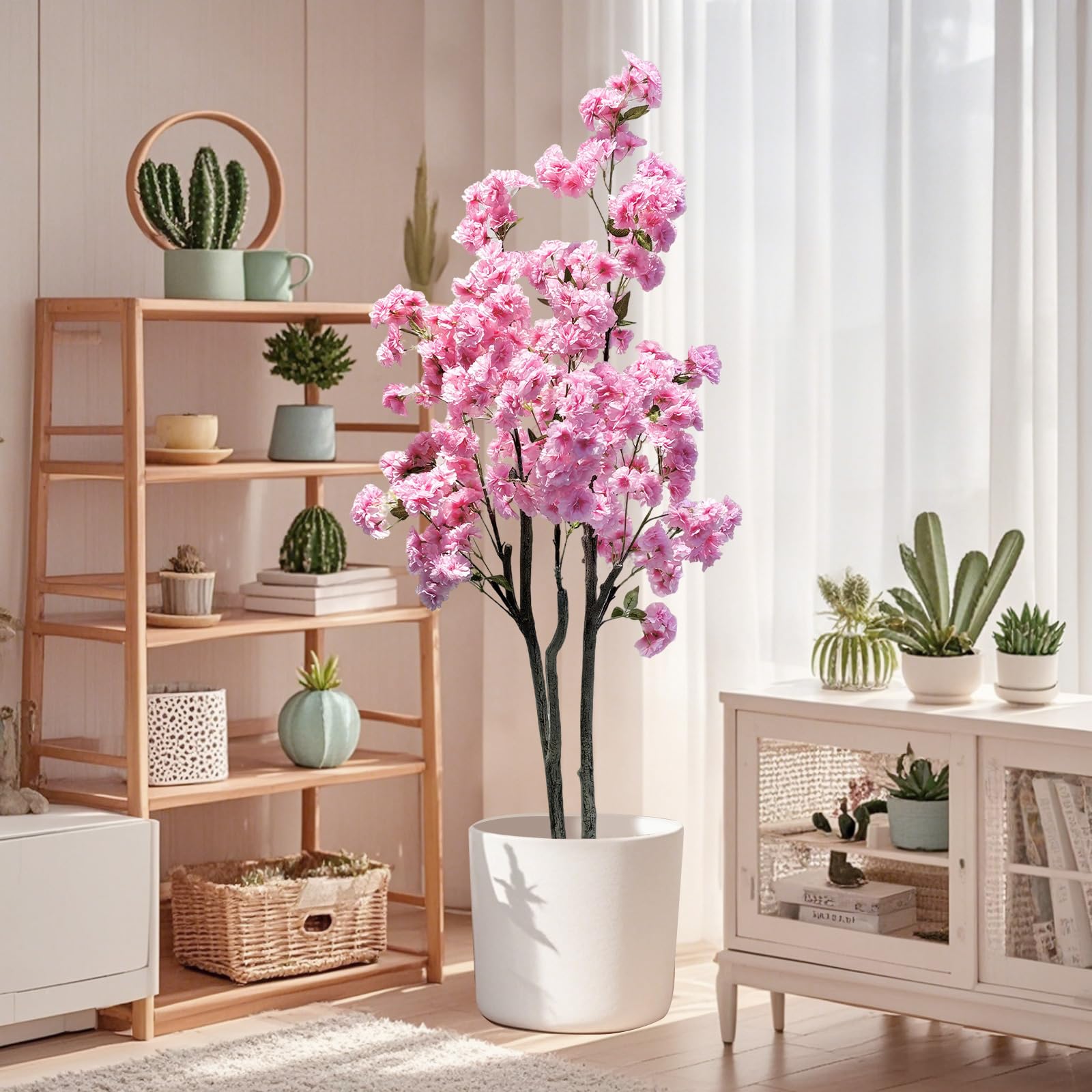 Albero di ciliegio artificiale Garvee da 1,5 m, bassa manutenzione, plastica, tronchi regolabili, vaso robusto, uso interno ed esterno, realistico, multicolore