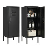 Garvee Armadio Metallico con Serratura 39''h, 2 Ripiani Regolabili, Ventilazione, Acciaio, Doppio Scomparto, Antiribaltamento, Nero per Palestra e Ufficio - Black