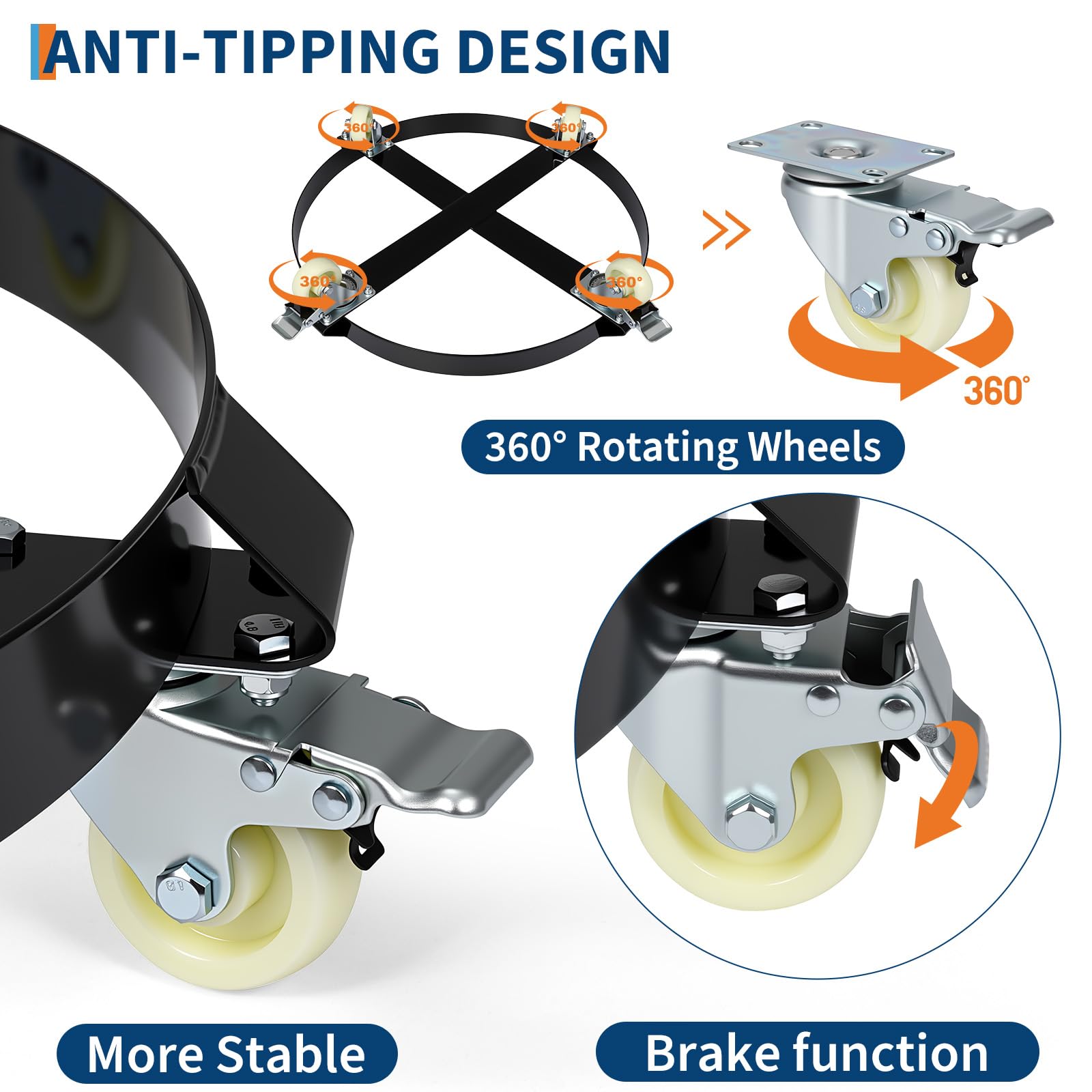 Carrello per Fusti Acciaio Garvee 55 Galloni con Rinforzi e Ruote Girevoli | 1000 libbre | Ideale per Magazzino - Perfetto Regalo Festa del Papà