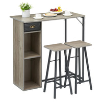 Set tavolo e sedie da bar rustico Garvee, 3 pezzi con contenitore, cuscini ergonomici, struttura in metallo per appartamento e bar, compatto, impermeabile