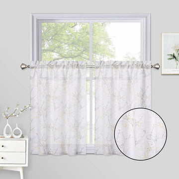 Tende semitrasparenti Garvee con motivo a rami, 26"×36", finto lino, soggiorno, bianco, 2 pezzi