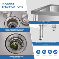 Lavello di servizio in acciaio inossidabile Garvee con rubinetto e piano di lavoro, indipendente, acciaio inossidabile 304, 30 pollici, argento