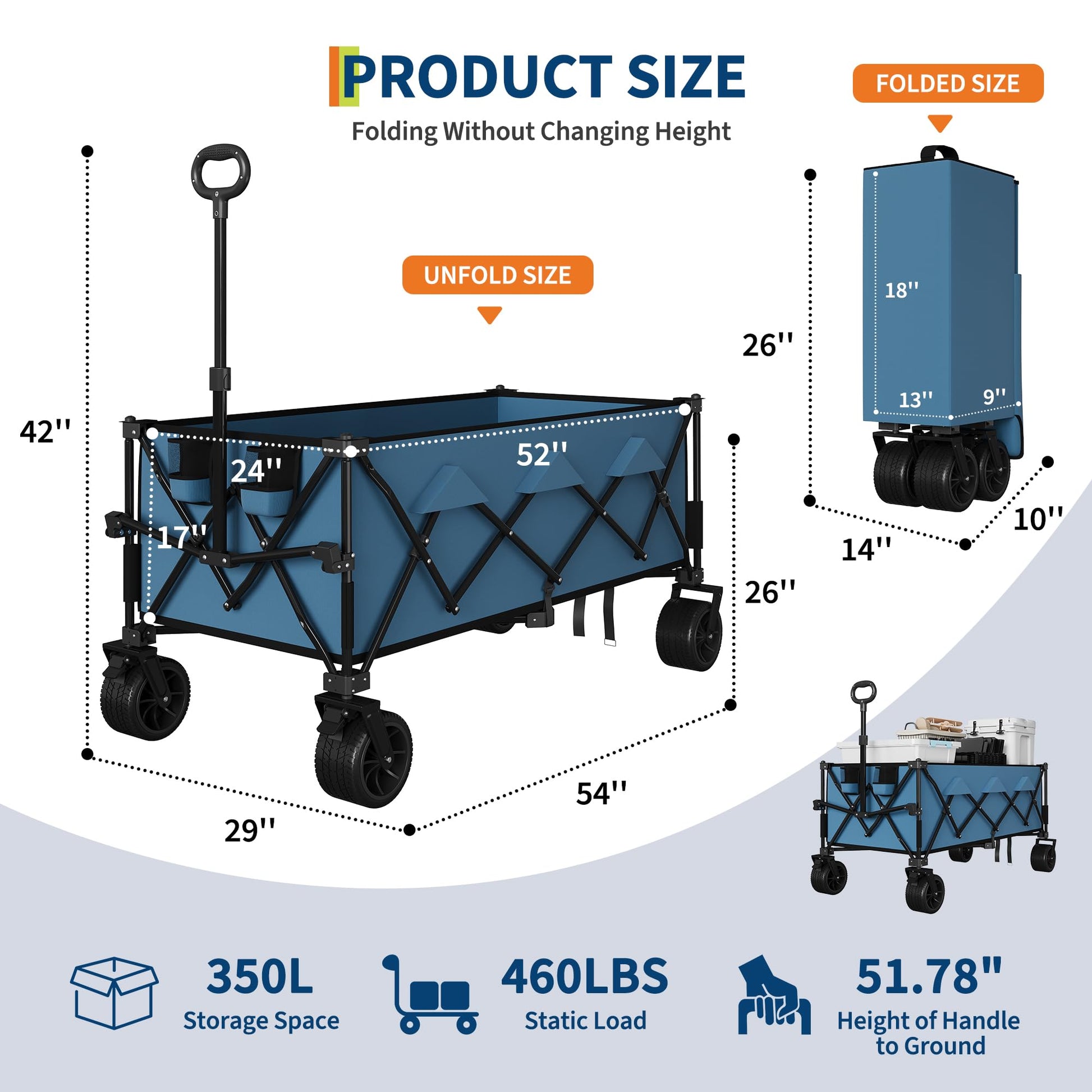 Carrello Spiaggia Pieghevole Garvee Festa del Papà | Ruota 7" Tutto Terrain, Acciaio 350 lb, Portabicchieri, 54x28.7x42", Robusto per Estate