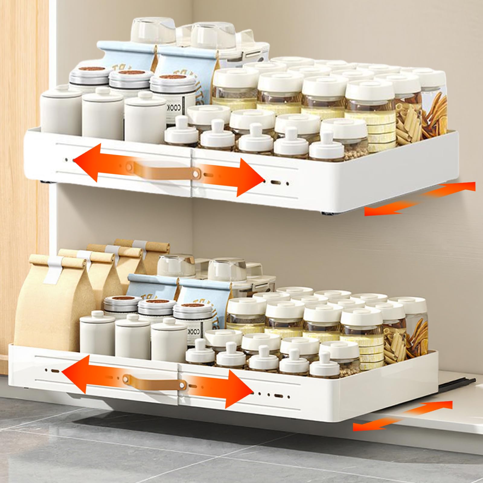 Cassetto telescopico Garvee, larghezza regolabile 35-51 cm, metallo, cassetto da cucina estensibile, bianco
