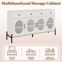 Mobile buffet Garvee da 62'' con spazio di archiviazione, 3 cassetti, 4 ante in vetro scanalato per cucina e sala da pranzo, legno e metallo, robusto, versatile